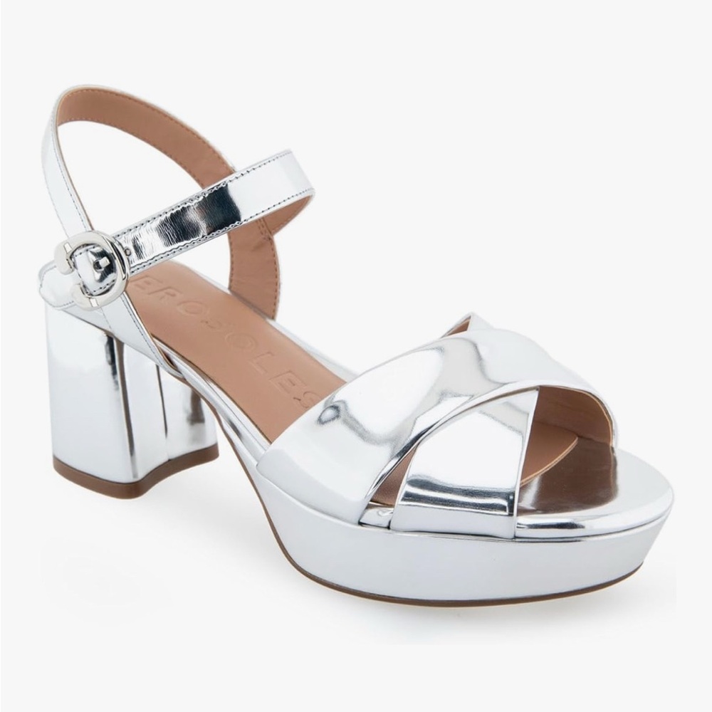 AEROSOLES Women's Cosmos Heeled Sandal Mirrored Silver Size 10 - Picture 2 of 10